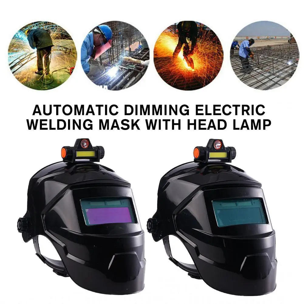 Large View Automatic Dimming Electric Welding Mask With Head Lamp Solar Power Welding Mask For Arc Weld Grind Cut