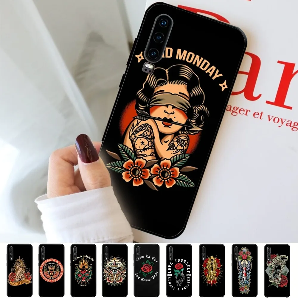 Cool Old School Tattoo Phone Case For Huawei P 8 9 10 20 30 40 50 Pro Lite Psmart Honor 10 Lite 70 Mate 20lite