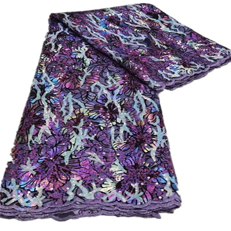 

Elegant African Sequins Embroidery Lace Fabric Nigerian Sequins Lace Fabric For Wedding Party FW928