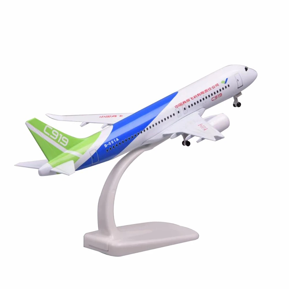 20cm Simulation Alloy Commercial Aircraft C919 Airplane Model 1:200 Scale Metal Die-cast Toy Airliner Model Gift With Wheels