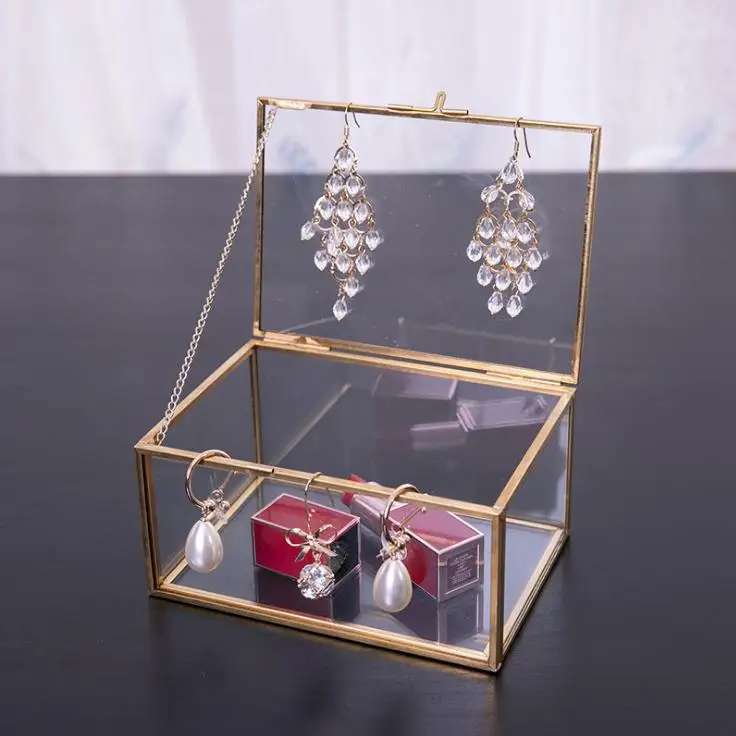 Nordic Jewelry Box Glass Storage Box Retro Style Dressing Table Tissue Box Finishing Collection Nail Shop Display Cover