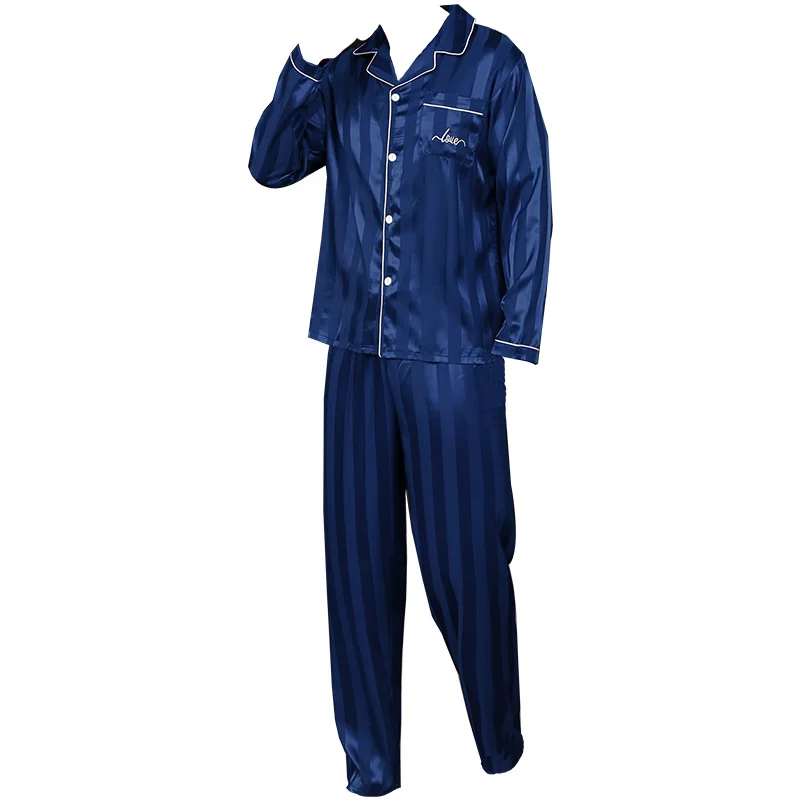 Two piece sets men's pajamas autumn and winter silk satin long sleeved pants casual minimalist letter embroidered sleepwear set