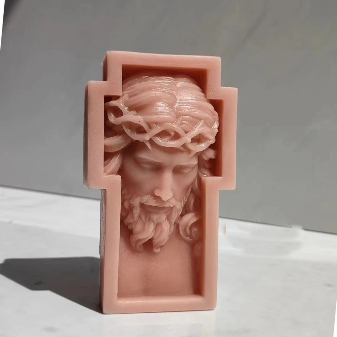 Greek Mythology Home Decor Jesus Cross Statue Silicone Mold Unique Bust Sculpture Soy Wax Candle Mould