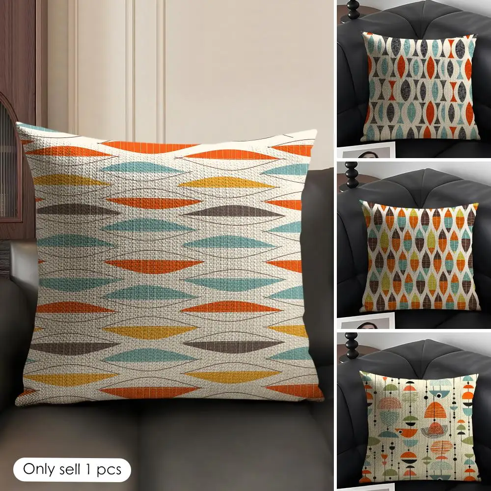 Mid Century Cushion Cover Natural Linen Organic Fabric Double-Sided Printing Breathable Perfect Gift For Decor
