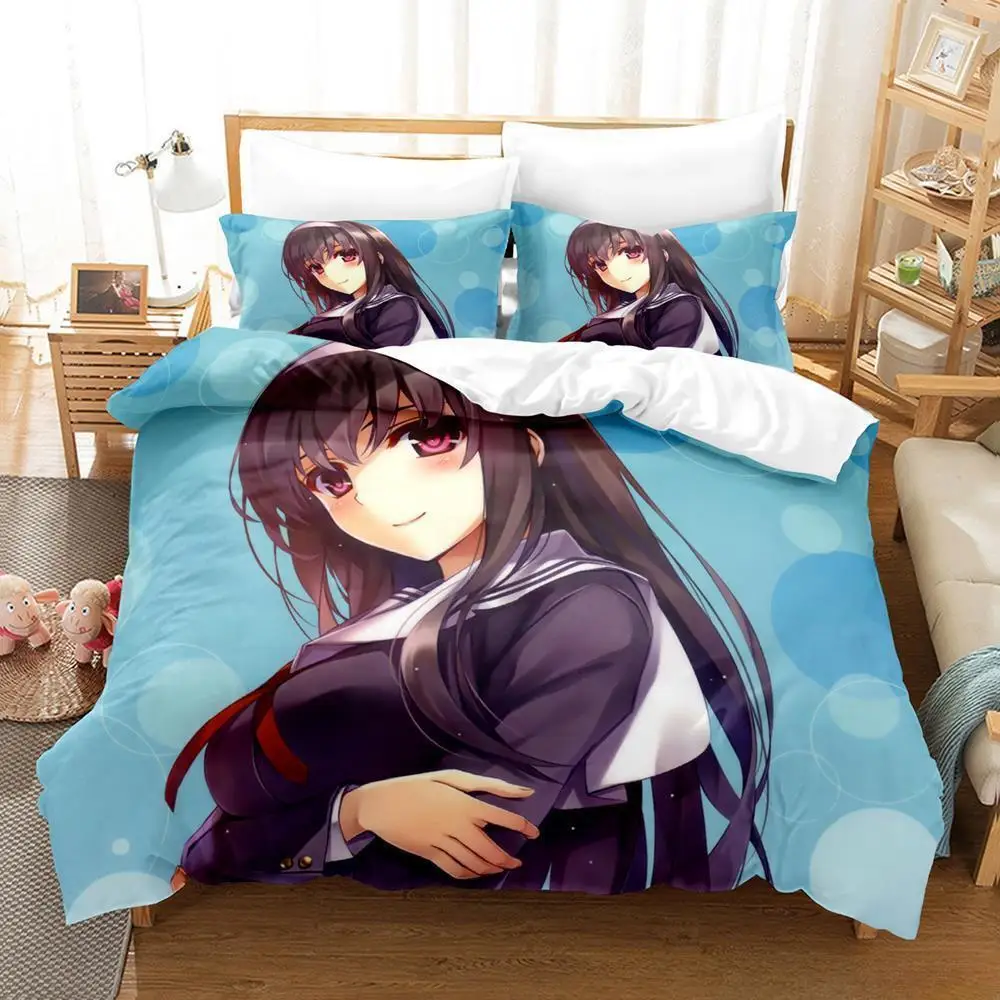 Utaha Kasumigaoka Bedding Set Cartoon Anime three-piece set Adult Kid Bedroom Duvetcover Sets Home Textile 3D Kawaii Girls Sexy