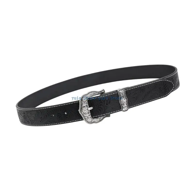 

X7XB Adjustable Western Cowboy Belt Practical PU Leather for Men Women Casual Wear