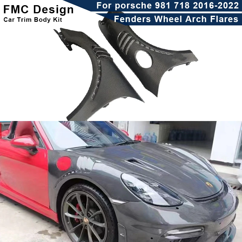 

RS Style Carbon Fiber Car Front Bumper Side Fender Air Vent Covers Trims Parts for Porsche 981 718 Cayman Boxster 2016-2022