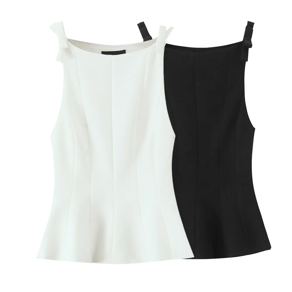 

2025 BM MD ZA Women's Sleeveless Tops with Bow - detailed Straps in Black and White Elegant and Stylish Fashion Items