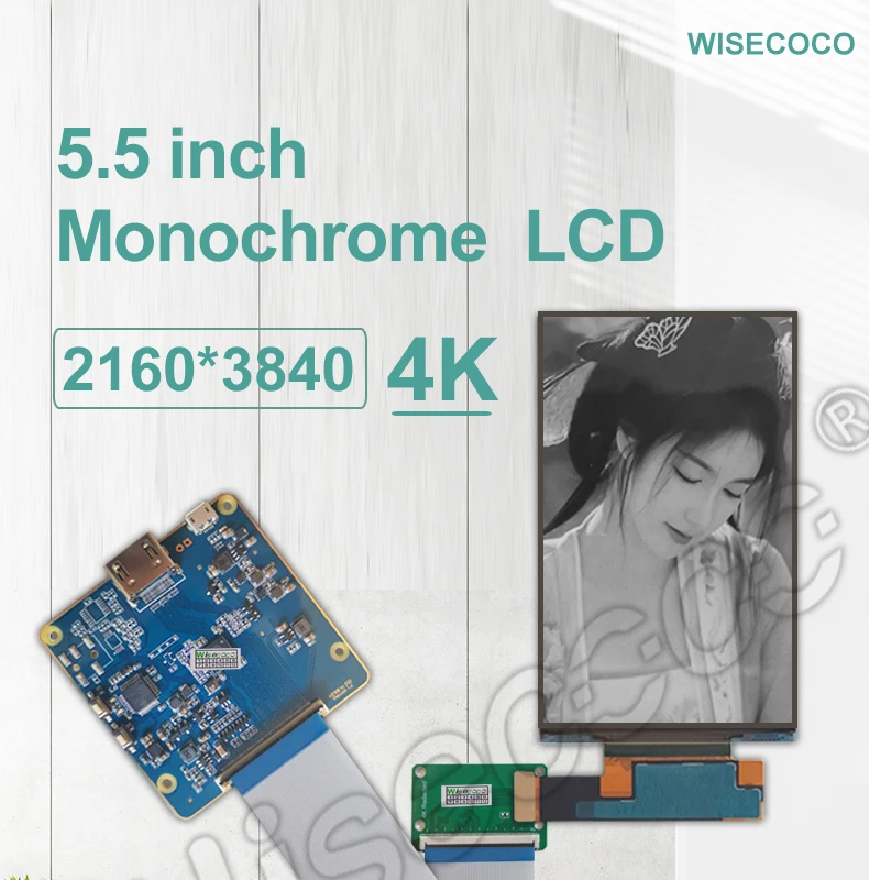 5,5 Zoll 4k Monochrom-Bildschirm 2160x3840 807ppi 3D-Druckerbildschirm mit hoher Pixeldichte mipi dsi 4-spuriges Board