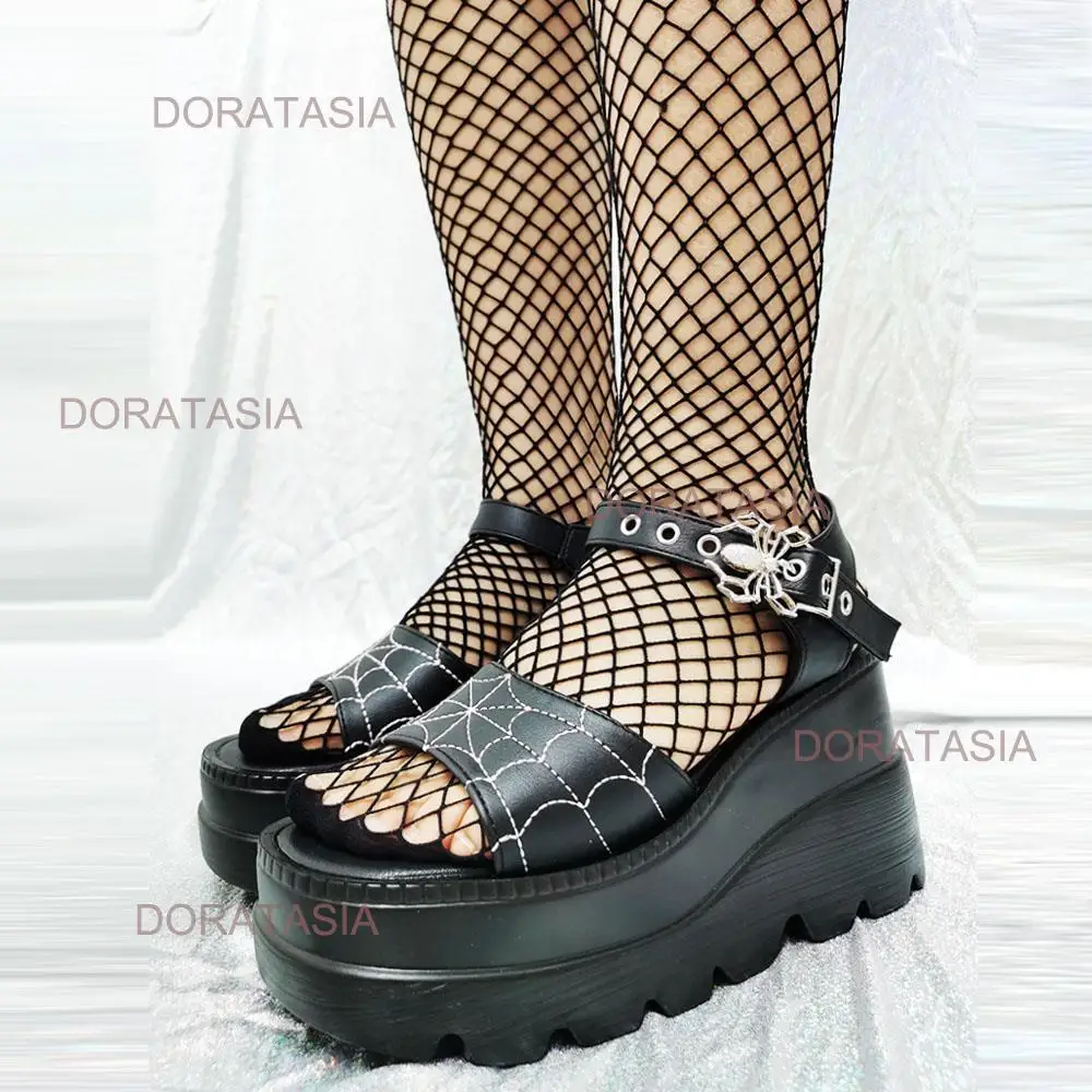 DORATASIA INS Brand Bat Buckle Peep Toe Women\'s Sandals Punk Goth Platform Shoes Fashion Cool Casual Comfy Leisure 2023 Summer