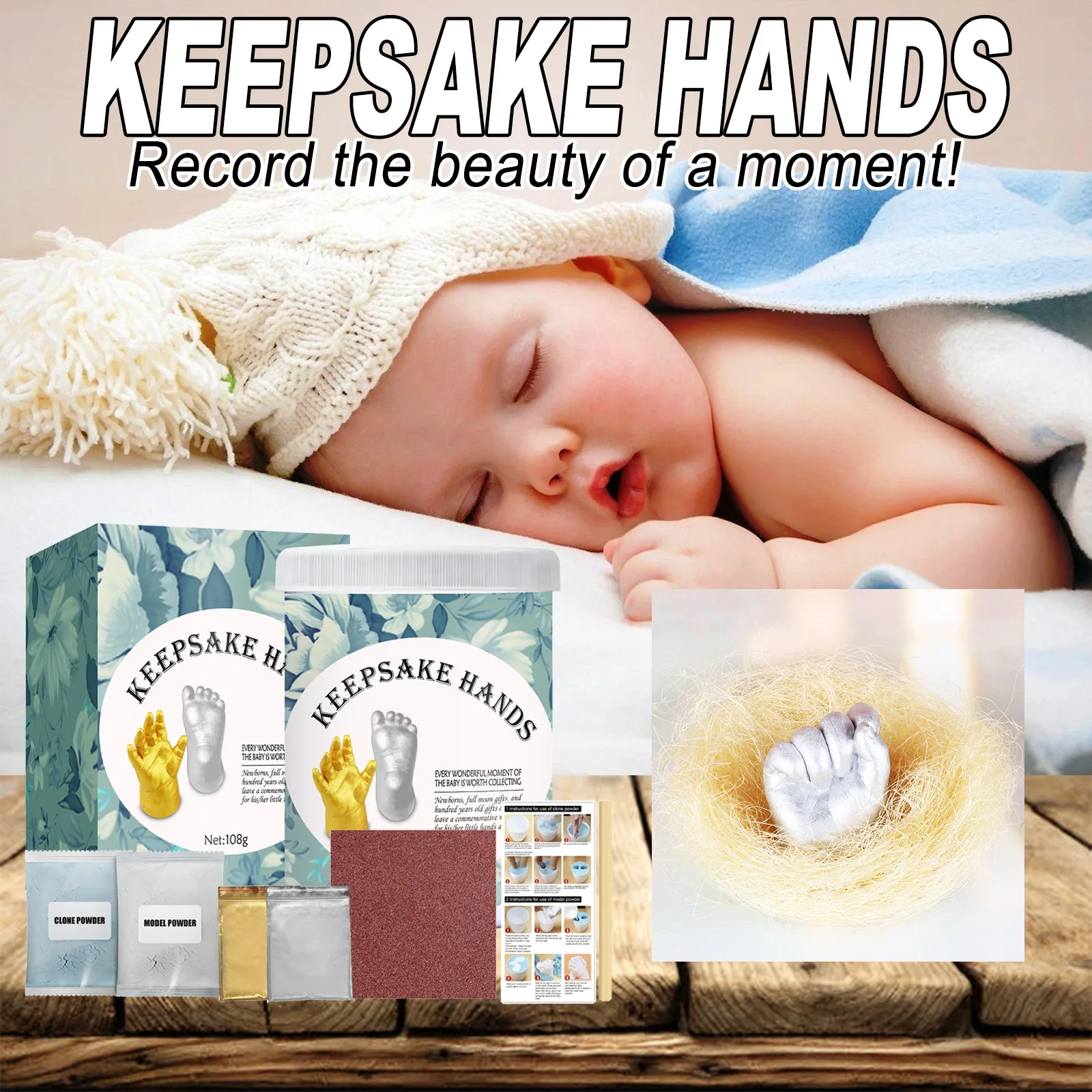Baby Hand Modell Puder Set, kreative 3D Hand und Fuß Druck Klon Modell Pulver für Baby Vollmond Hundert Tage Gedenk