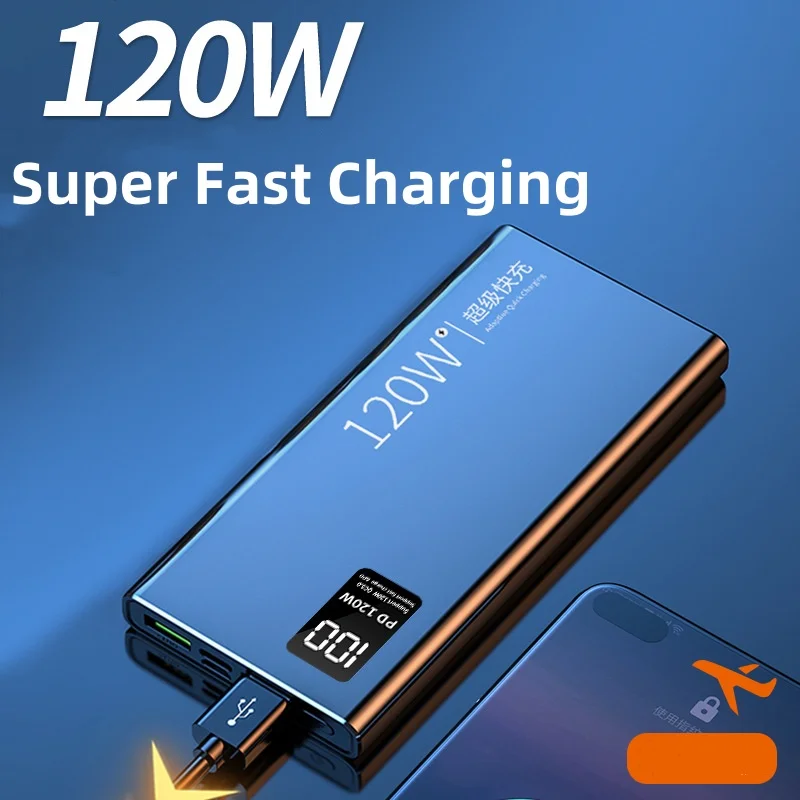 

50000mAh Power Bank PD 120W Fast Charging Type C Portable Powerbank External Battery Pack for iPhone 16 15 Xiaomi Samsung Huawei