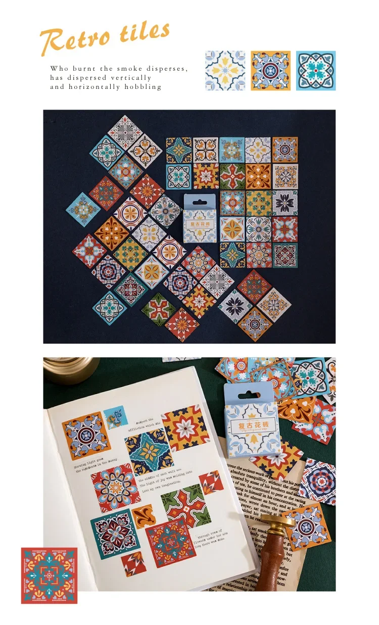 46 pcs/box Retro tiles Decorative Stickers Scrapbooking diy Stick Label Diary Stationery Album Journal Sticker