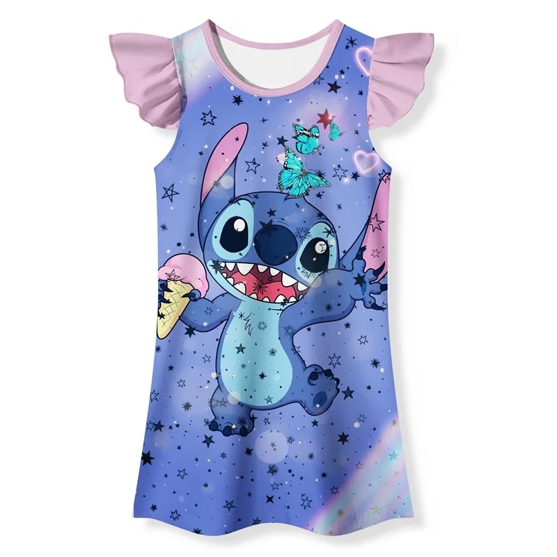 2023 Kids Night Dress Baby Girls Cartoon Stitch Nightgown Silky Milk Silk Girls Sleepwear Pyjama Enfant Fille Kawaii Nightdress image 3