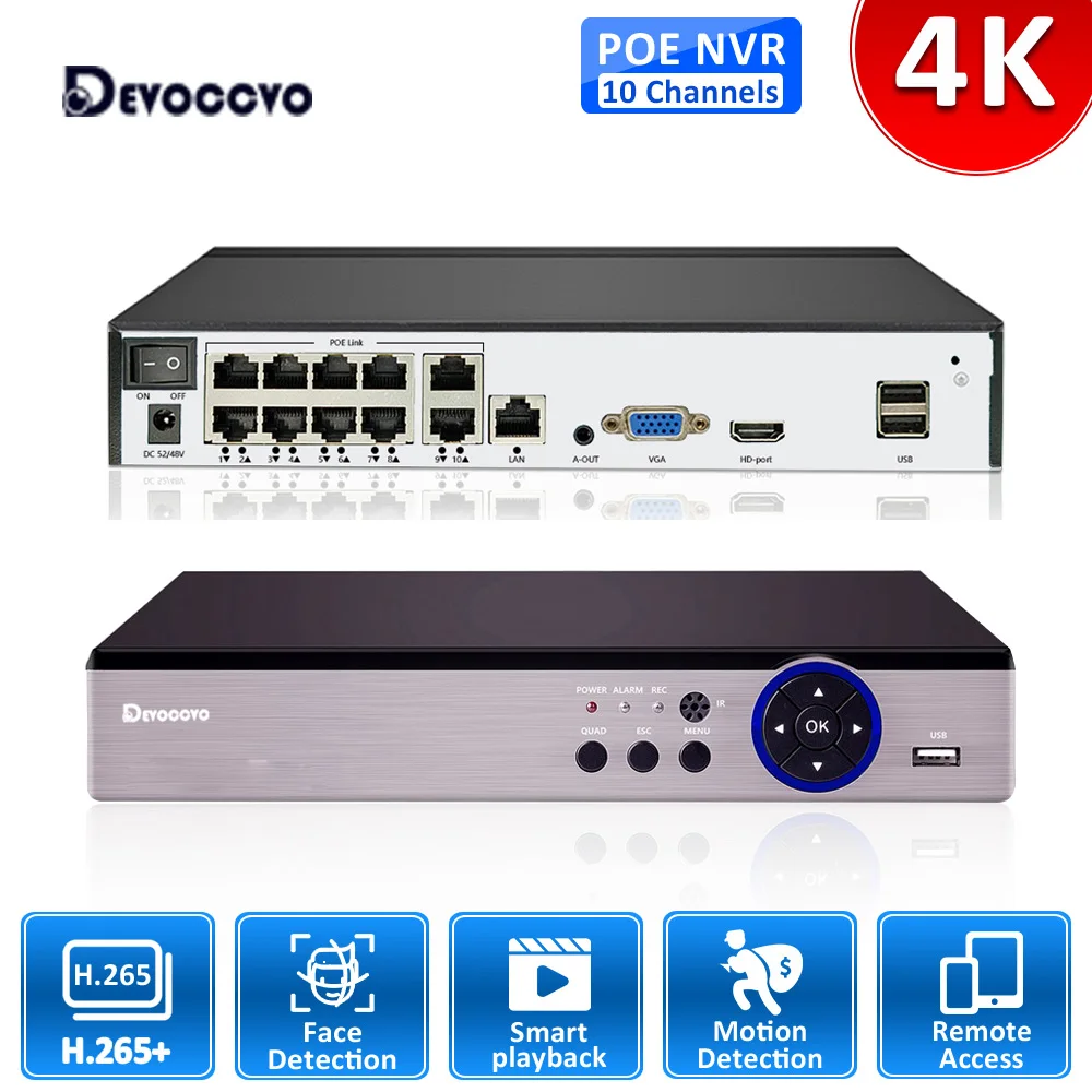 

Super HD 8MP H.265 POE NVR Video Recorder 10CH 8MP XMEYE Faced Detection 4K CCTV Network Security Surveillance Recorder 8CH P2P