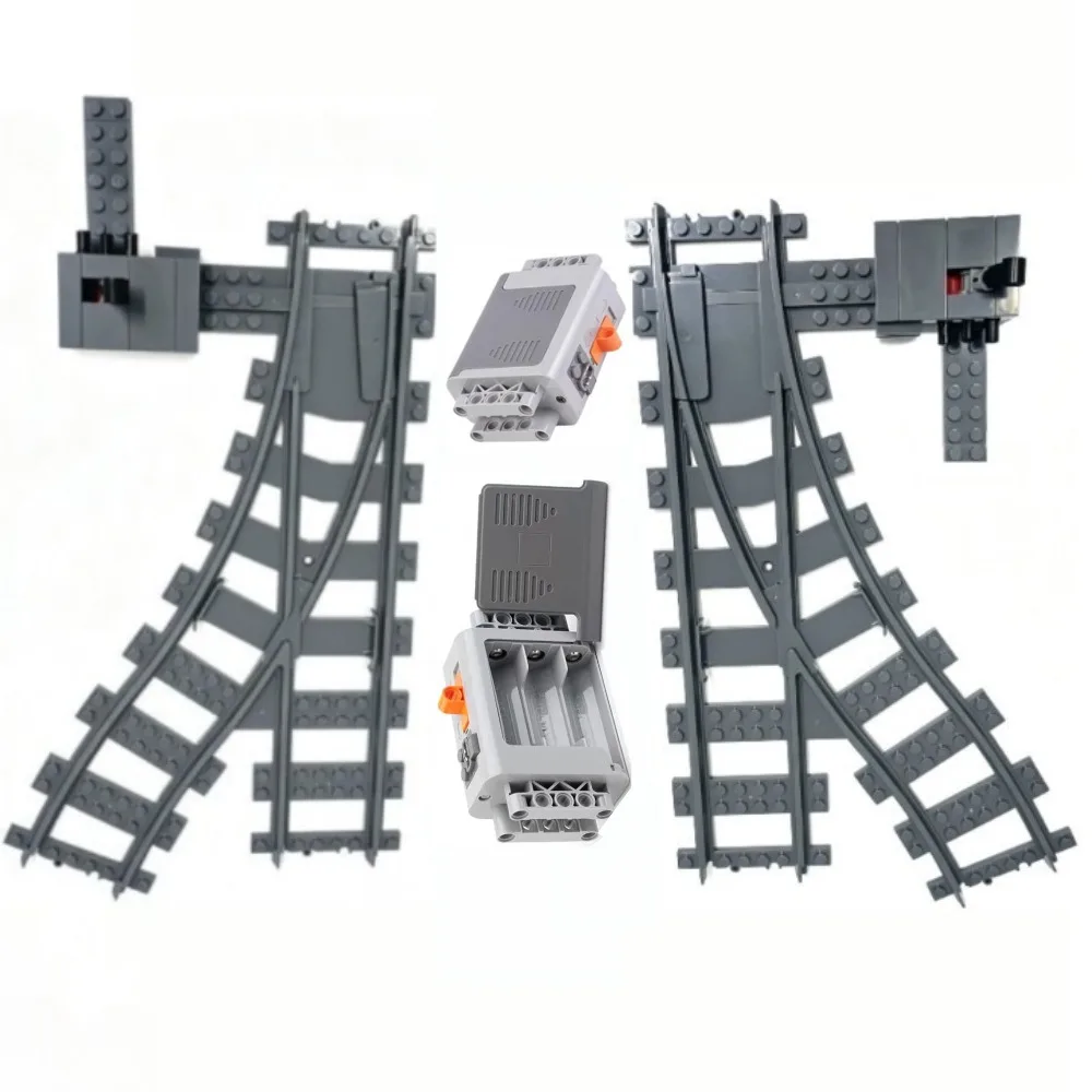 Electronic Technology Building Blocks Accessories MOC Modifiable Assembly Train with Cross-Rails Left/Right Track Switching Toys