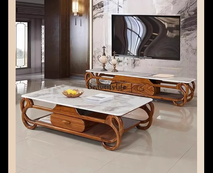 

European ebony coffee table living room TV cabinet Nordic solid wood light luxury
