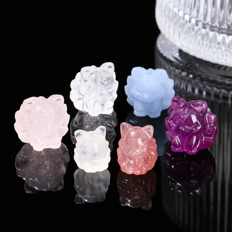 1 Pc Natural Stone Pink Quartz Amethyst Carved Nine-Tailed Fox Shape Bead Cartoon Pendant For Jewelry Making Diy Accessory