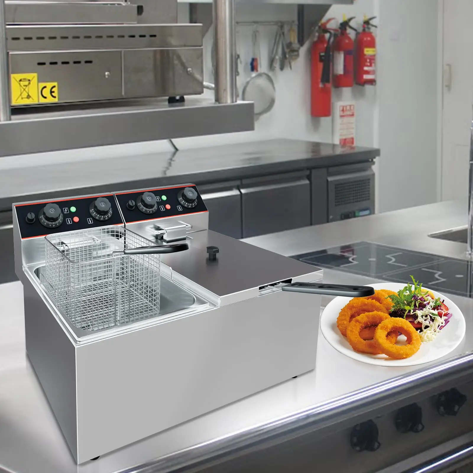 6/8/11L مقلاة كهربائية تجارية عميقة 1500/3000 واط حماية السلامة قابل للتعديل درجة الحرارة 1/2 سلال الفولاذ المقاوم للصدأ للمطبخ المنزلي