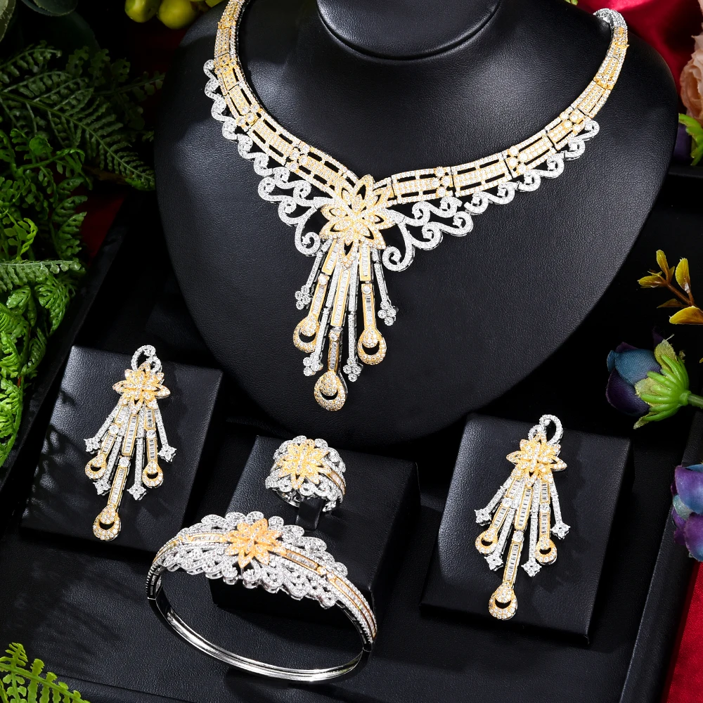 

GODKI Luxury Feather Leaf African Jewelry Sets Necklace Earrings Bangle Ring Set For Women Wedding Jewelry Trendy HOT New 2023