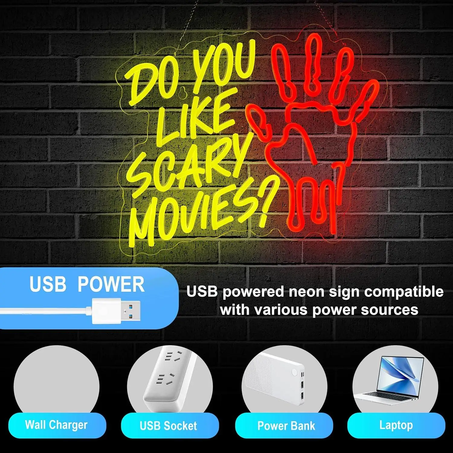 Do You Like Scary Movies Neon Sign Dimmable USB LED Light for Horror Theater Escape Room Bar Halloween Party Wall Decor Art Sign view 3