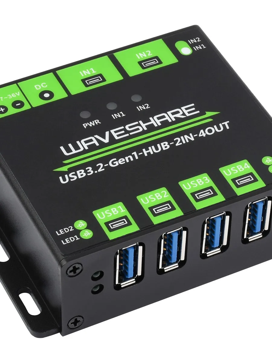 Przemysłowy HUB USB Waveshare, rozszerzający 4x porty USB 3.2, przełączalne podwójne hosty, wielokrotne zabezpieczenia — zdjęcie produktu 7