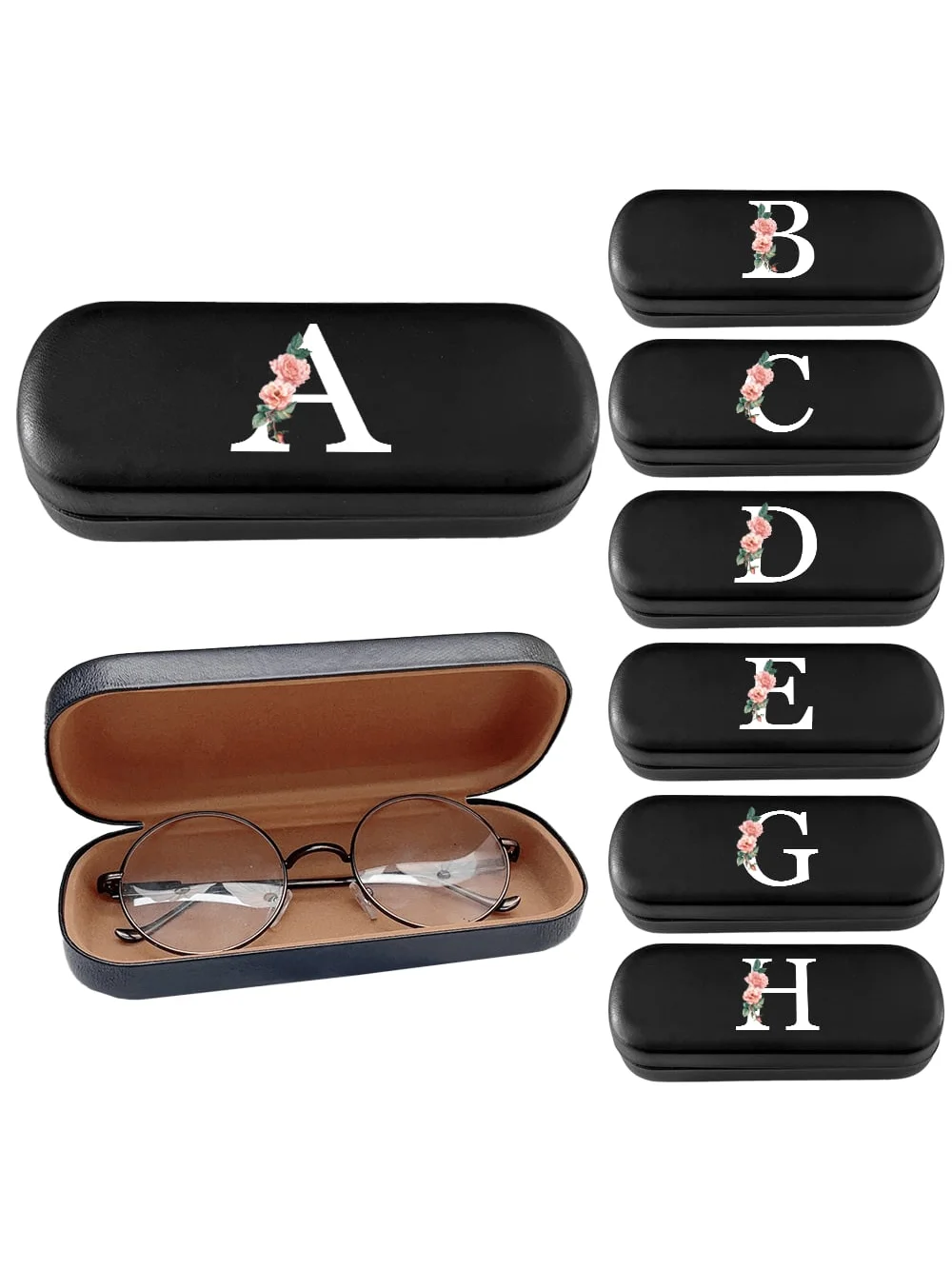 Glasses Case Hard Shell，PU Leather A-Z Letter Eyeglass Case Alphabet Charm Eyeglasses Case for Sunglasses Eye Glasses Case