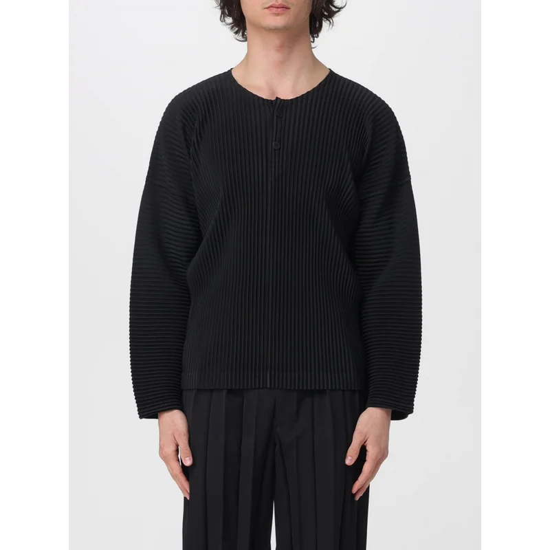 Japanese Plisse Pleated Shirt Men Henley Neck Long Sleeve Top Loose Fit Minimalist Casual Korean