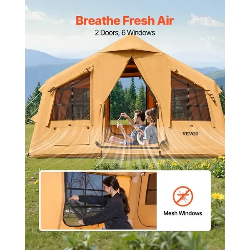 

Durable 4 Season Inflatable Tent Large 8-12 Person Family Camping Tent Easy Setup Waterproof with Hand Pump for Hiking Travel