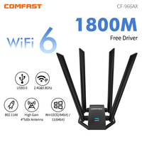 WiFi 6 USB Adapter Dual Band AX1800 2.4G 5GHz 4*5dBi Antenna WPA3 USB3.0 Extension Cable for Desktop Laptop WiFi Receiver Dongle