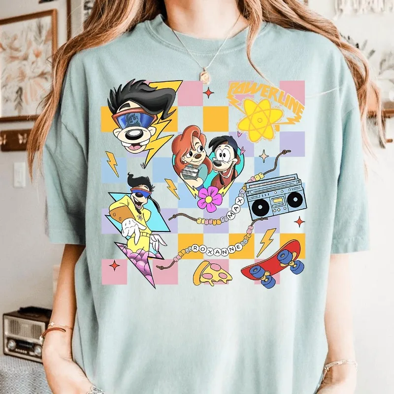 Disney's Goofy Movie Max Goof e Roxanne Camiseta vintage casal de quatro estações camisa de fundo de algodão camiseta de grandes dimensões