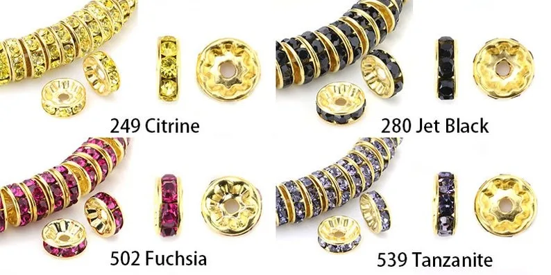 Rondelle Spacer Beads Gold Plated Color Crystal Rhinestone for Jewelry Making Connector 4mm 6mm 8mm 10mm 100pcs Bulk