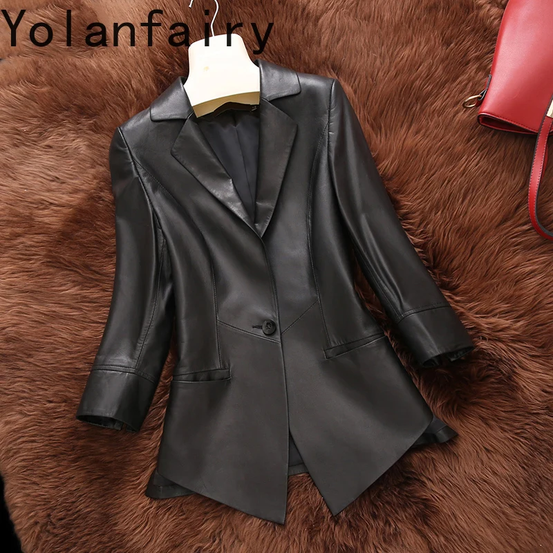 YOLANFAIRY Real Sheepskin Leather Jackets for Woman Slim-fit Suit Coat Genuine Leather Jacket Women's Clothing Casaco Feminino