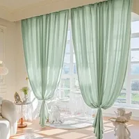 1PC European Simple Pure Color Green Chiffon Tulle Yarn Guaze Curtain Bedroom Living Room Window Bedroom