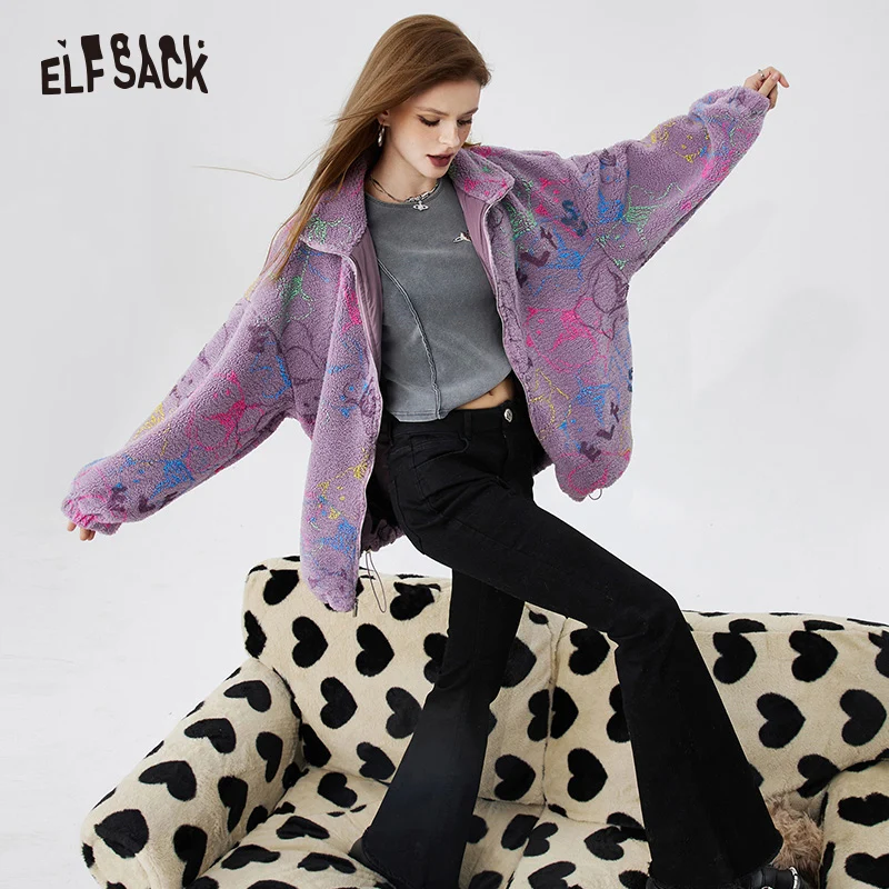 ELFSACK Outwears Printed Cute Printing Hooded Outwear Women 2024 Spring New Design Outwears