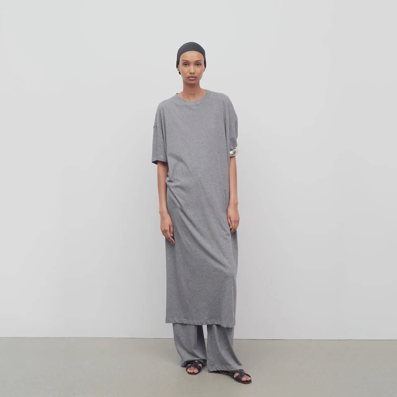 

Casual Cotton ort Sve T-irt Dr with Elastic Waist Ba S Long Straight Cut Pants for Women Ci Commute Sle