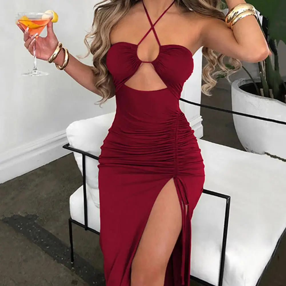 

High Slit Dress Elegant Women's Club Party Maxi Dress Backless Sleeveless High Split Hem for Summer Events Women Maxi Dress