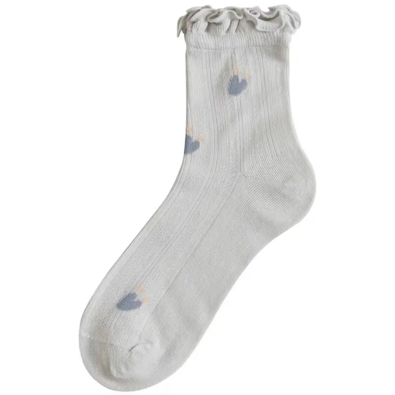 5 pairs of ultra-thin breathable mid-calf socks with spring and summer fruit patterns, versatile mesh socks