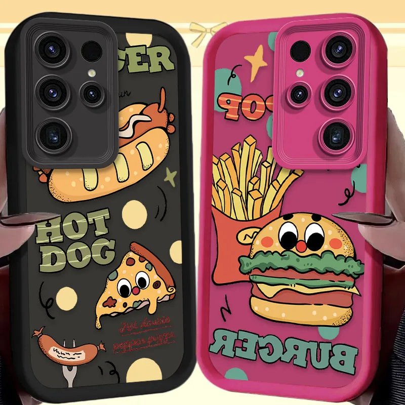 Funny Hamburger Case for Samsung Galaxy S25 S24 S23 Ultra S22 S21 Plus FE 5G A54 A34 A14 A73 A53 A33 5G Soft Silicone Back Cover