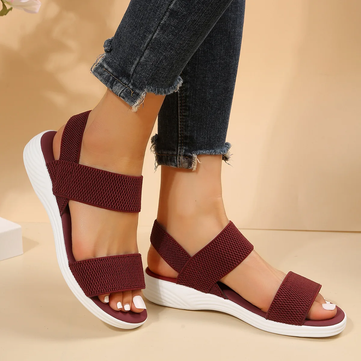 Women\'s Knit Elastic Cloth Wedge Sandals Slip On Lightweight Walking Sandals Women Plus Size Comfortable Summer Shoes Woman 2023