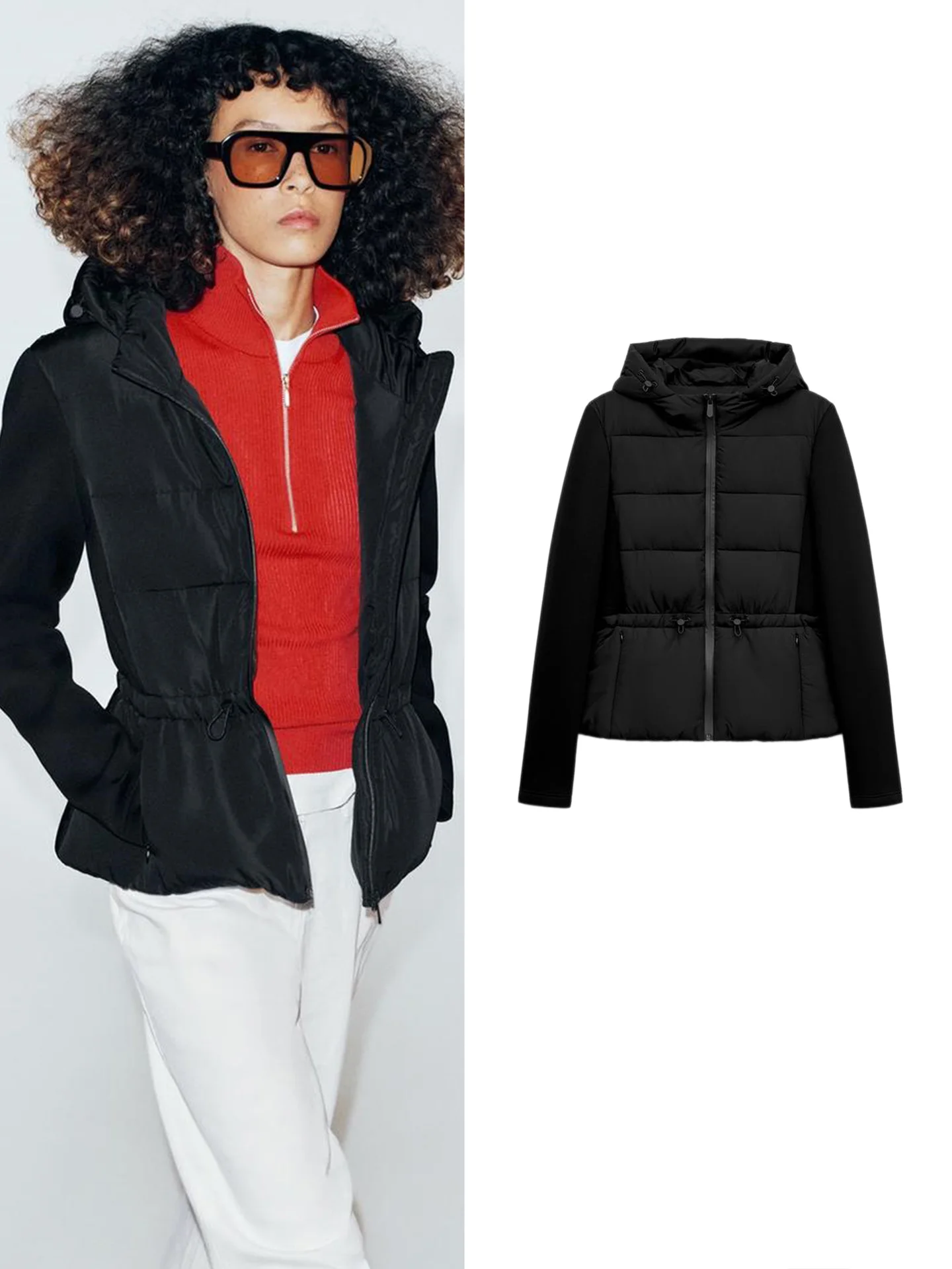New Autumn Women's Commuter Style Long Sleeve Stand Collar Zipper Hooded Patchwork Jacket Outerwear Standard Fit Polyester Fiber