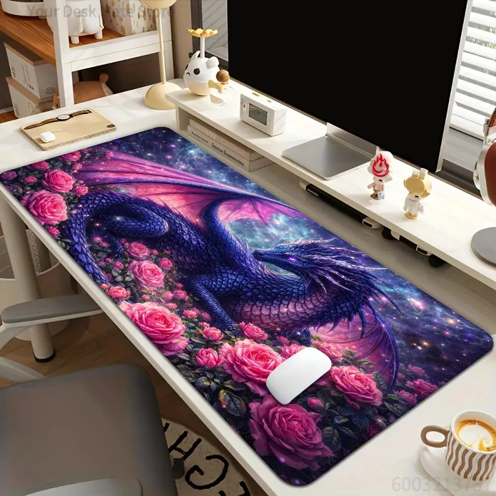 Tapis de souris pour jeux vidéo, ciel étoilé romantique et dragon volant, tapis de bureau antidérapant, accessoires pour ordinateur, tapis de jeu
