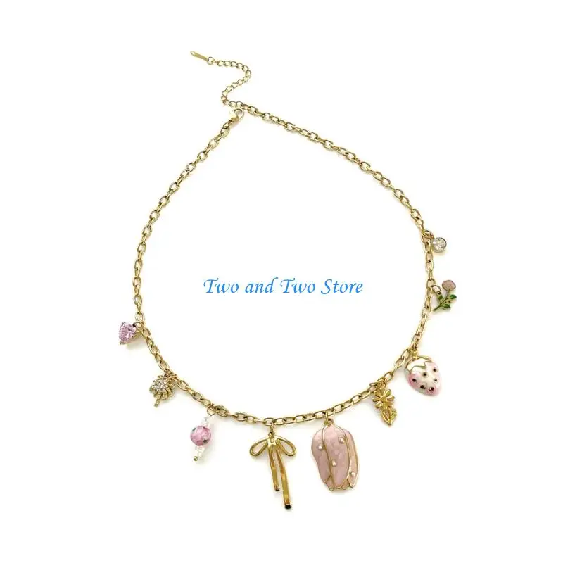 

HX6F Sparkling Rhinestones Bowknot Necklace Jewelry Gift For Girls Birthdays Or Anniversaries