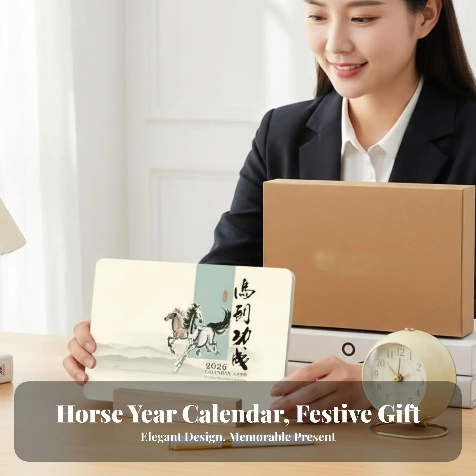

Year of the Horse 2026 Minimalist Insert Desk Calendar, Monthly Planner, Elegant Gift Box for Office, Corporate, Home Decor