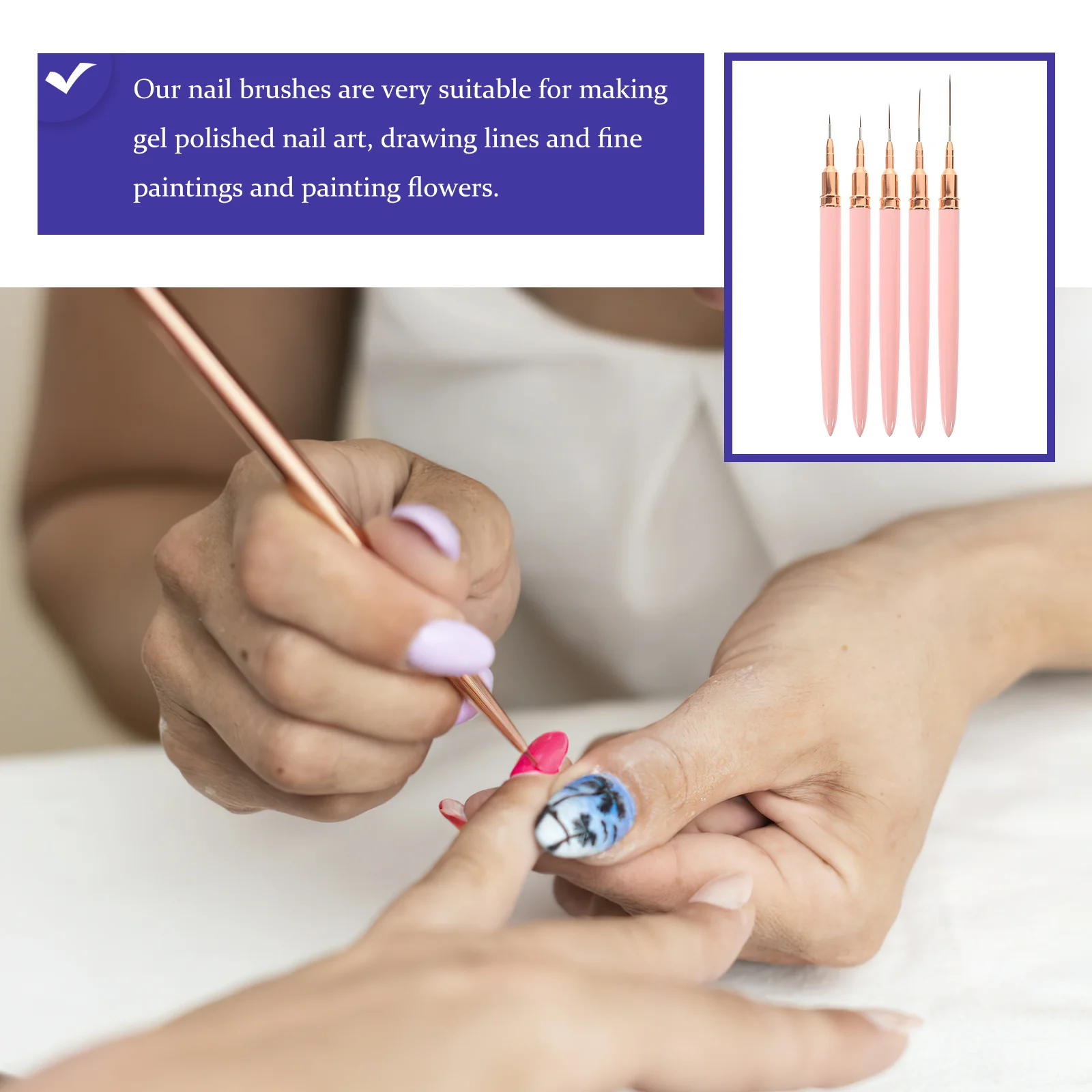 

5Pcs Nail Art Liner Pens Professional Fine Tip Nail Art Brushes for Gel Polish Drawing Lines and Flower Painting Manicure Tools