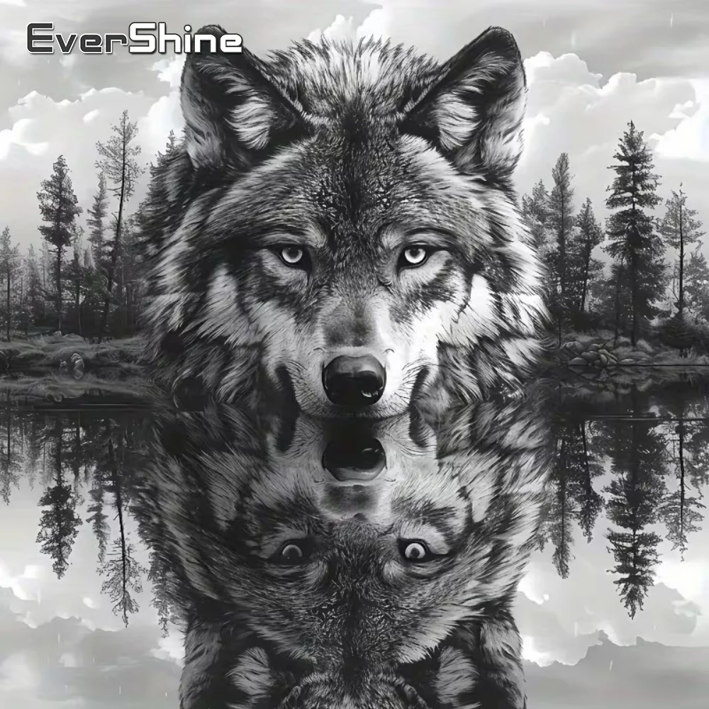 EverShine Elmas Mozaik Kurt Zanaat Seti Nakış Köpek Hayvan Resim Rhinestones DIY Elmas Boyama Siyah Beyaz Çocuk Hobi