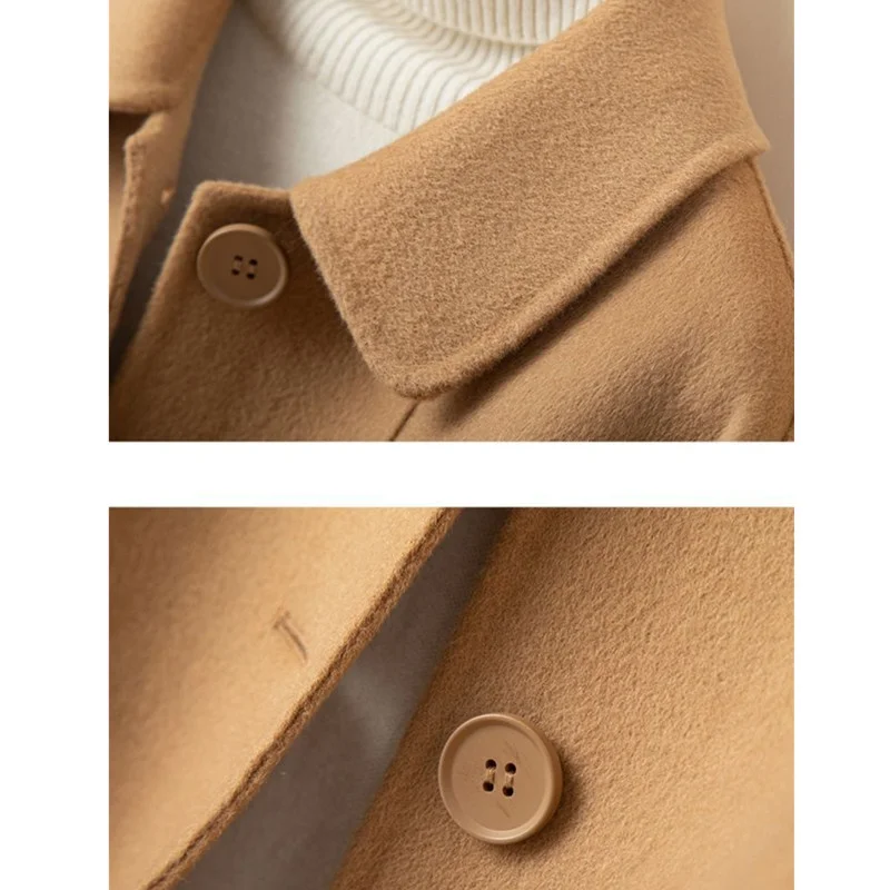 Abrigo corto de lana para mujer, chaqueta Coreana de un solo pecho con bolsillo, color Camel, negro y Beige, ropa de abrigo de Cachemira para otoño