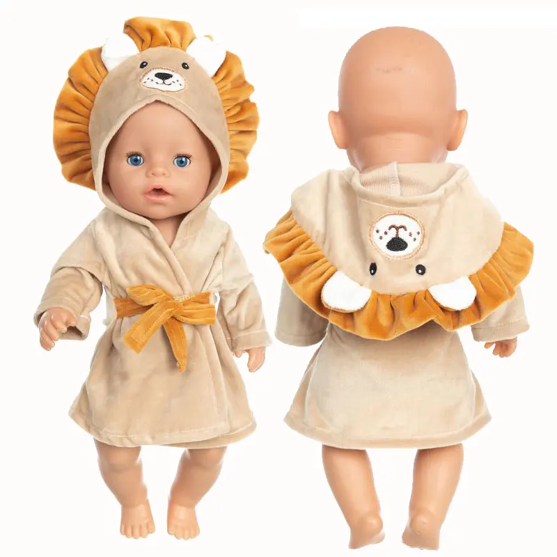 Doll Bathrobe Cartoon Lion For Baby Dolls 17 Inch New Born Doll Clothes Pink Rabbit Nightgown