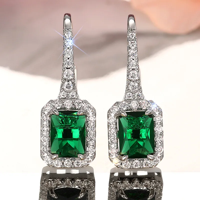 Pendientes de plata de ley 925 con circonita cúbica verde para mujer, aretes colgantes de lujo, joyería para fiesta de aniversario de boda