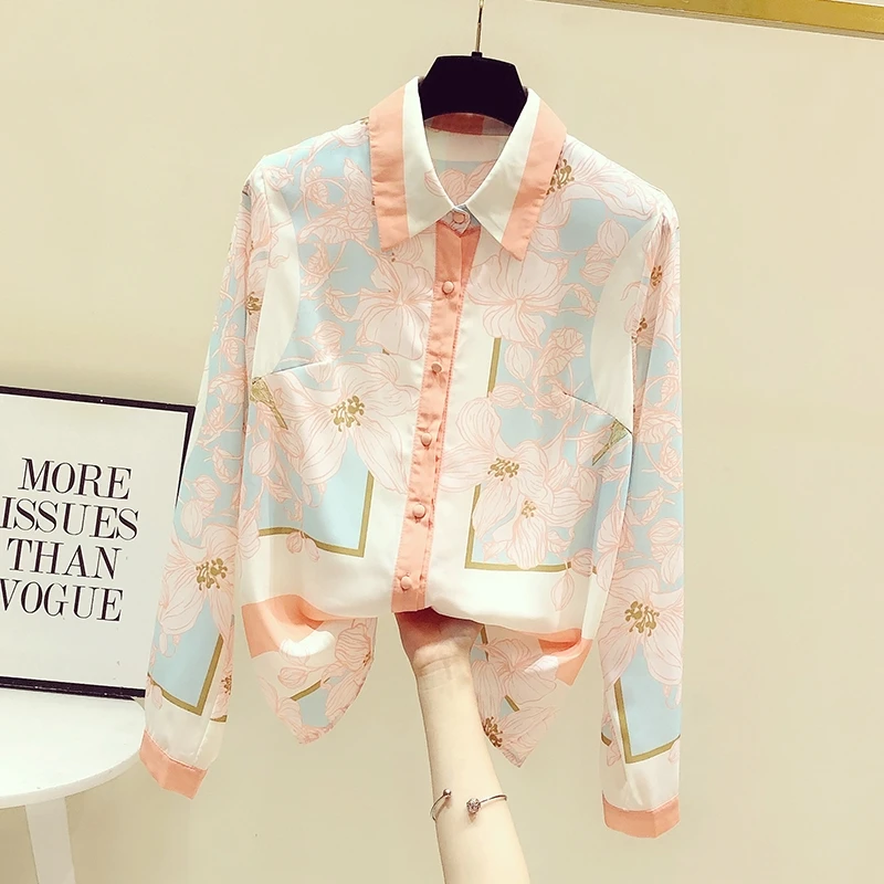 

Color Printed Sweet Blouse Women Chiffon High Quality Long Sleeve All Match 2022 New Spring Summer Top Shirts